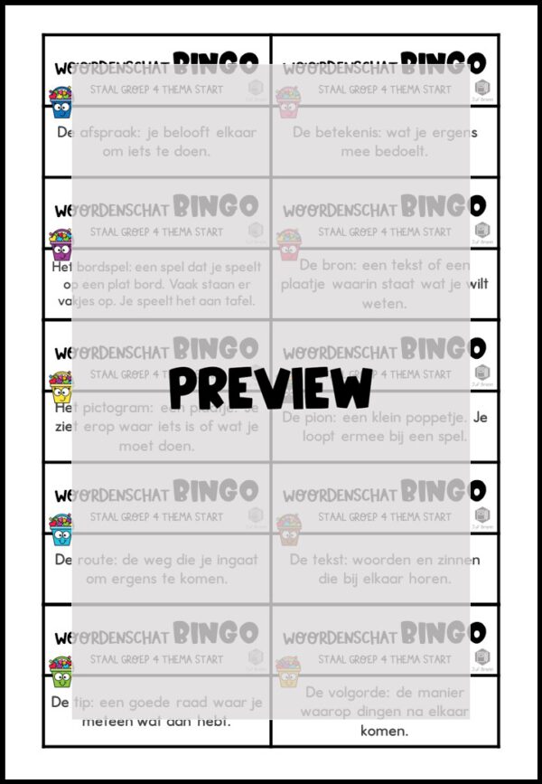 STAAL 1 WOORDENSCHATBINGO GROEP 4 THEMA START - Afbeelding 3