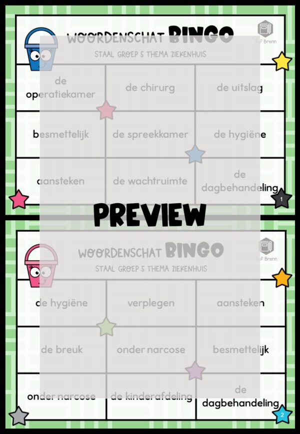 STAAL 1 WOORDENSCHATBINGO GROEP 5 THEMA ZIEKENHUIS - Afbeelding 2