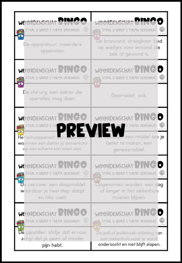 STAAL 2 WOORDENSCHATBINGO GROEP 5 THEMA ZIEKENHUIS - Afbeelding 3