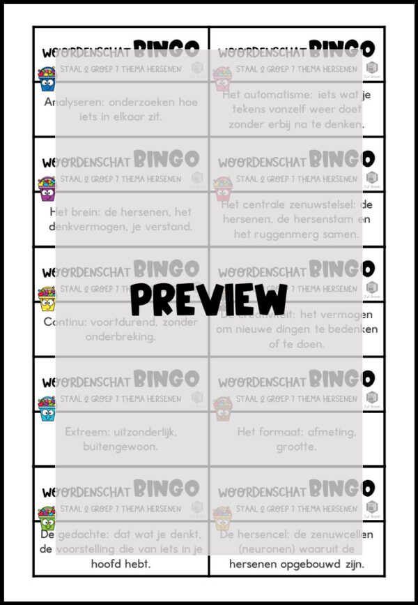 STAAL 2 WOORDENSCHATBINGO GROEP 7 THEMA HERSENEN - Afbeelding 3