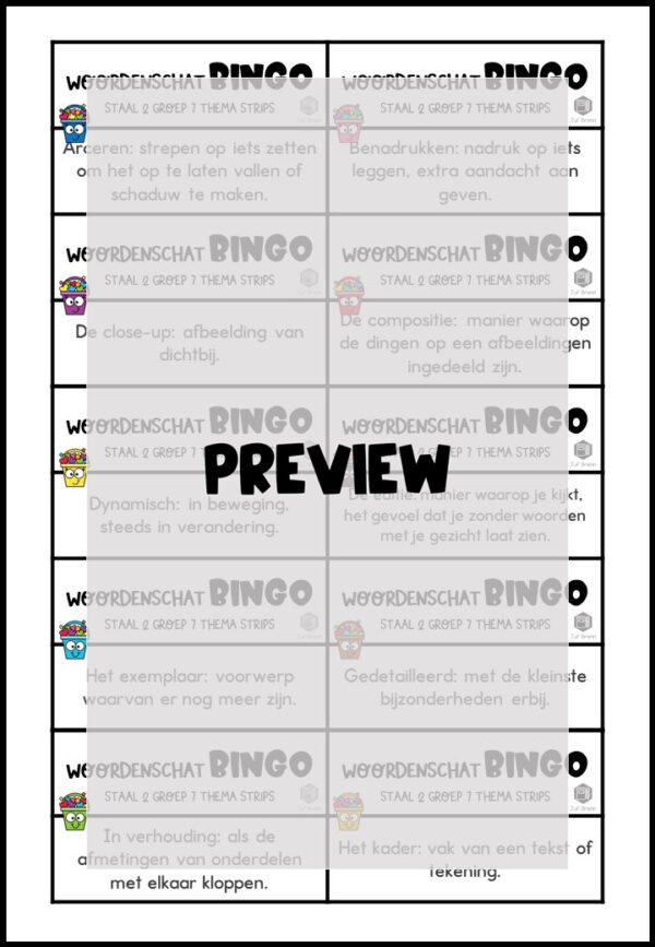 STAAL 2 WOORDENSCHATBINGO GROEP 7 THEMA STRIPS - Afbeelding 3