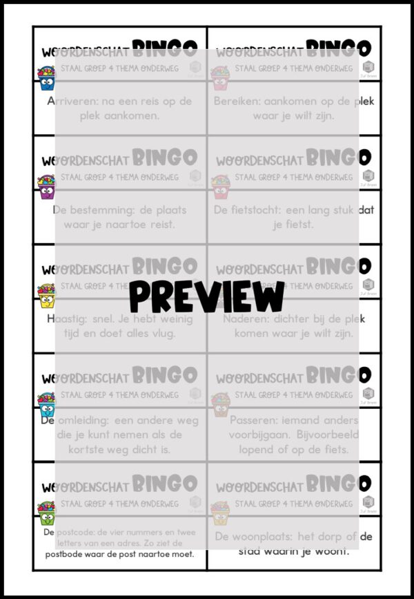 STAAL 1 WOORDENSCHATBINGO GROEP 4 THEMA ONDERWEG - Afbeelding 3