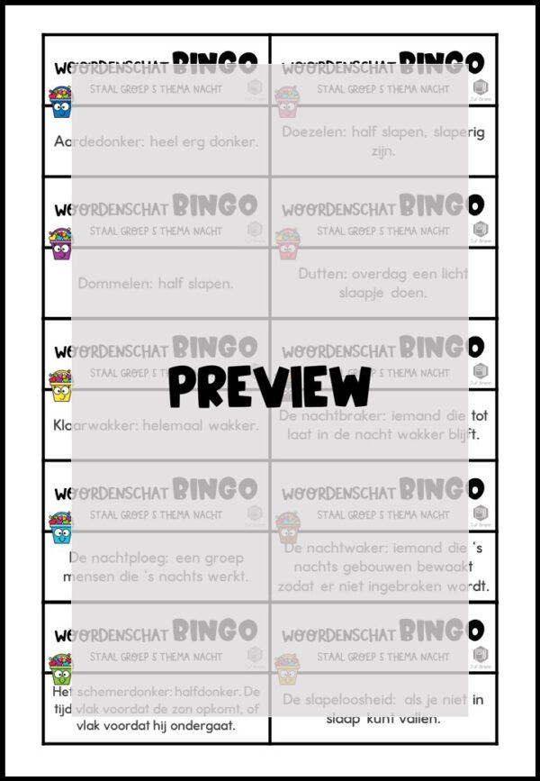 STAAL 1 WOORDENSCHATBINGO GROEP 5 THEMA NACHT - Afbeelding 3