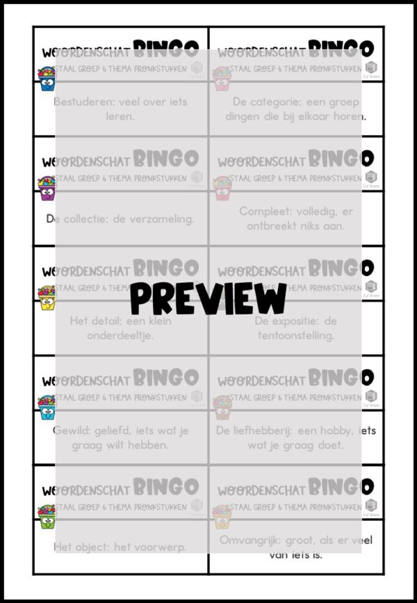 STAAL 1 WOORDENSCHATBINGO GROEP 6 THEMA PRONKSTUKKEN - Afbeelding 3
