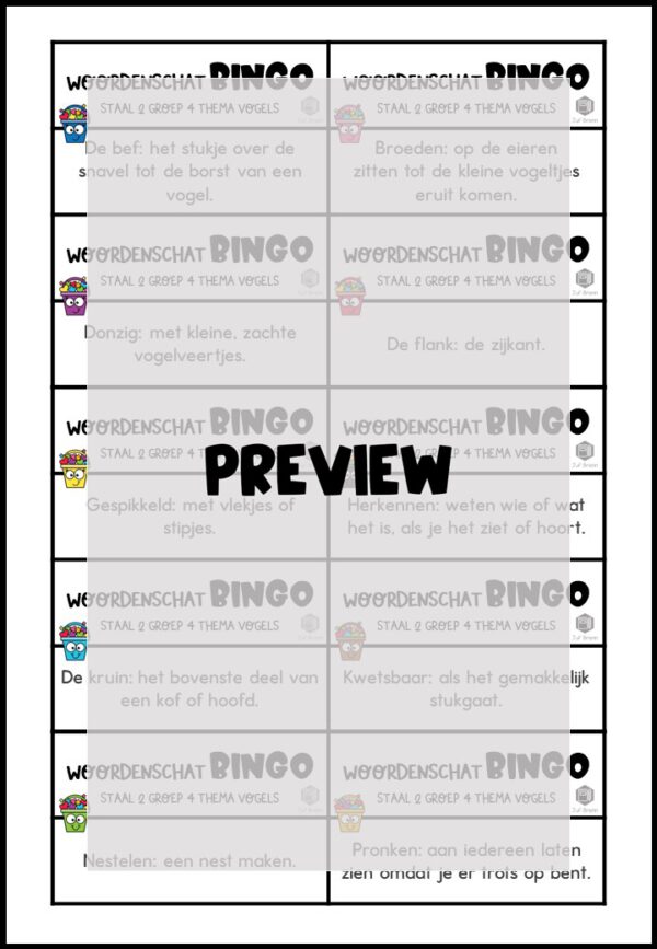 STAAL 2 WOORDENSCHATBINGO GROEP 4 THEMA VOGELS - Afbeelding 3