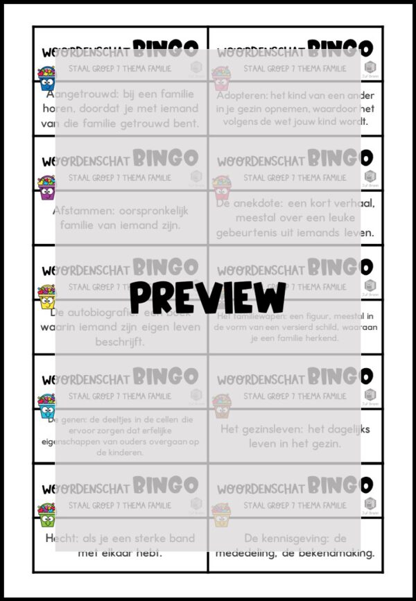 STAAL 1 WOORDENSCHATBINGO GROEP 7 THEMA FAMILIE - Afbeelding 3