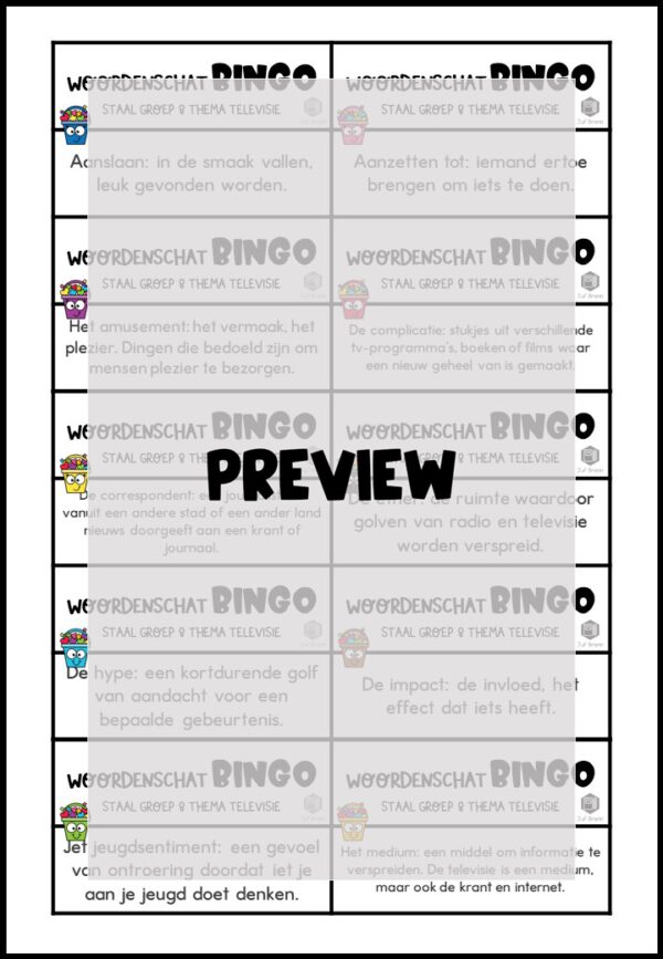 STAAL 1 WOORDENSCHATBINGO GROEP 8 THEMA TELEVISIE - Afbeelding 3