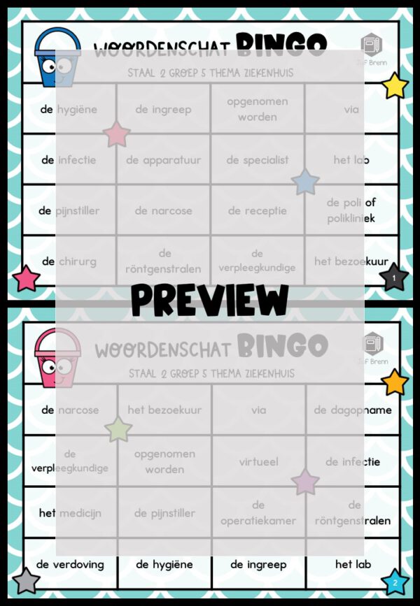 STAAL 2 WOORDENSCHATBINGO GROEP 5 THEMA ZIEKENHUIS - Afbeelding 2