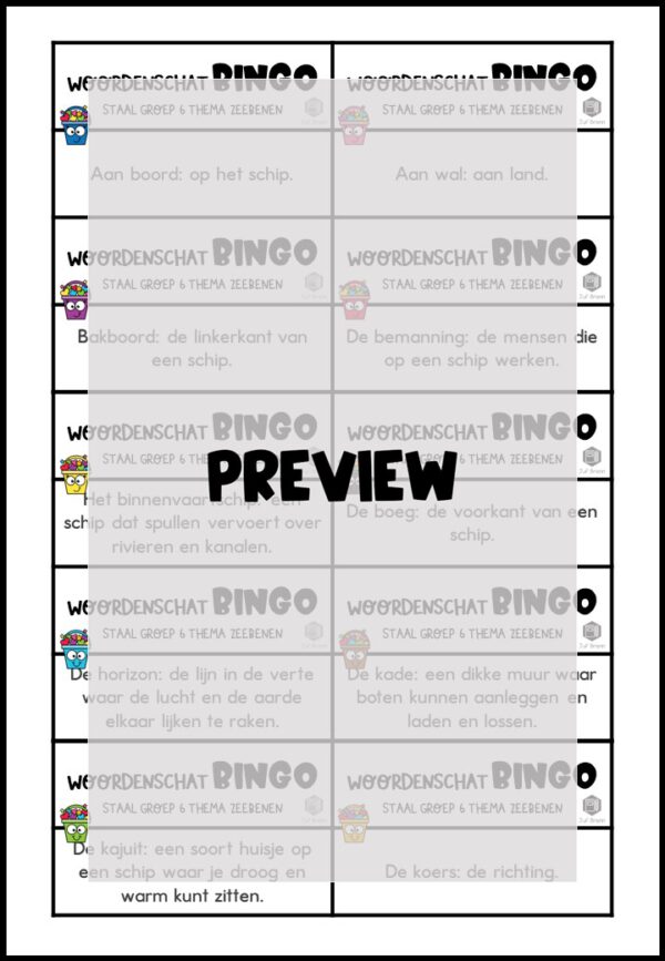 STAAL 1 WOORDENSCHATBINGO GROEP 6 THEMA ZEEBENEN - Afbeelding 3
