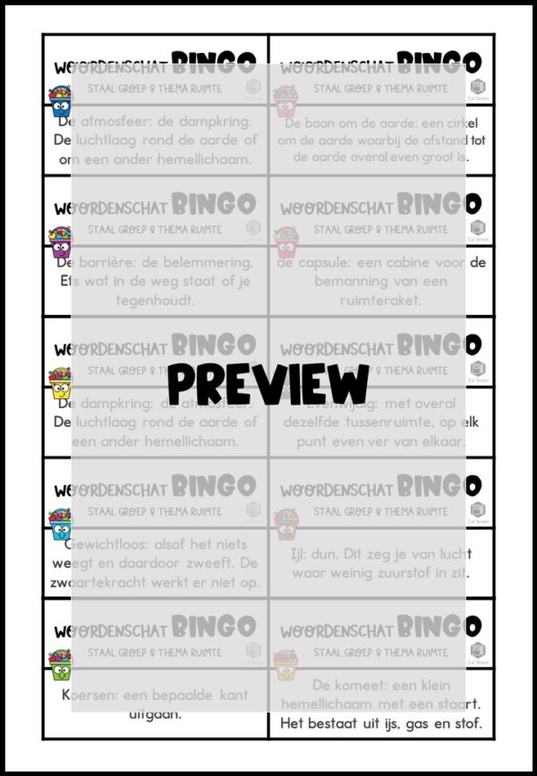 STAAL 1 WOORDENSCHATBINGO GROEP 8 THEMA RUIMTE - Afbeelding 3