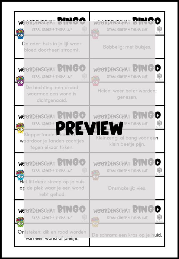 STAAL 2 WOORDENSCHATBINGO GROEP 4 THEMA LIJF - Afbeelding 3