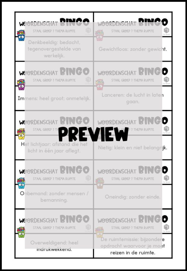 STAAL 2 WOORDENSCHATBINGO GROEP 7 THEMA RUIMTE - Afbeelding 3