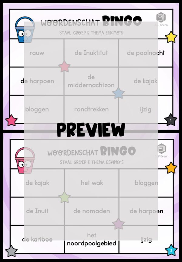 STAAL 1 WOORDENSCHATBINGO GROEP 5 THEMA ESKIMO'S - Afbeelding 2
