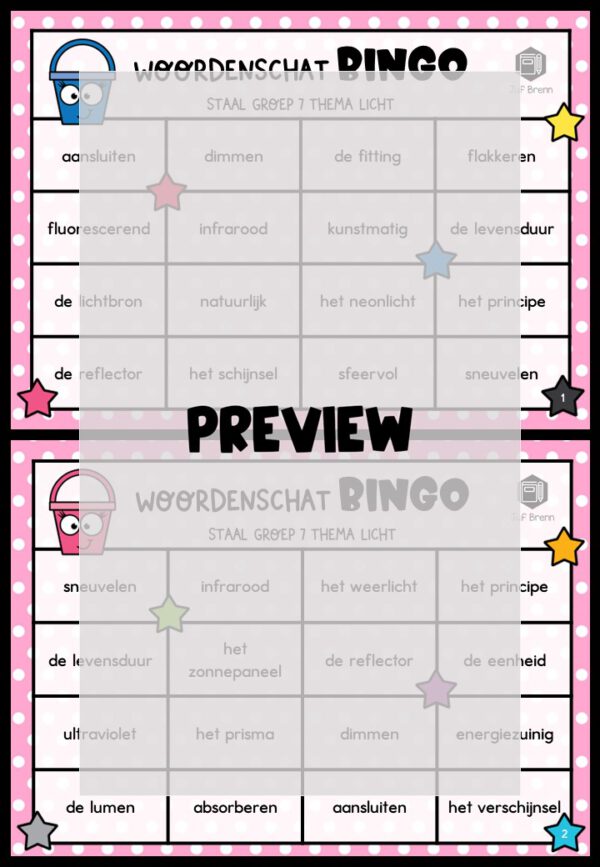 STAAL 1 WOORDENSCHATBINGO GROEP 7 THEMA LICHT - Afbeelding 2