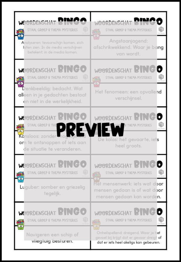 STAAL 1 WOORDENSCHATBINGO GROEP 8 THEMA MYSTERIES - Afbeelding 3