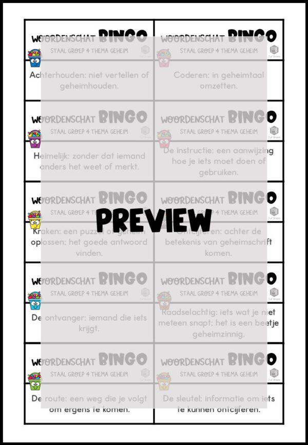 STAAL 2 WOORDENSCHATBINGO GROEP 4 THEMA GEHEIM - Afbeelding 3