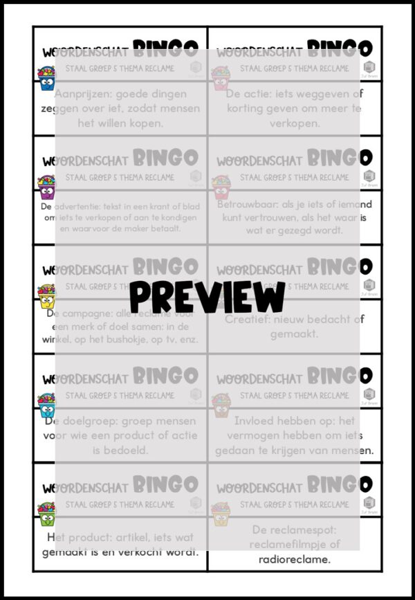 STAAL 2 WOORDENSCHATBINGO GROEP 5 THEMA RECLAME - Afbeelding 3