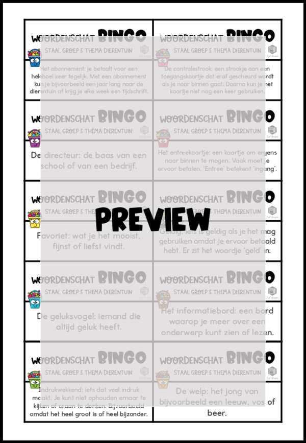 STAAL 1 WOORDENSCHATBINGO GROEP 5 THEMA DIERENTUIN - Afbeelding 3