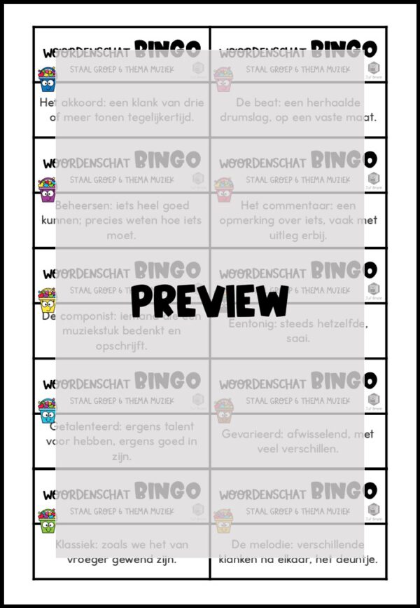 STAAL 2 WOORDENSCHATBINGO GROEP 6 THEMA MUZIEK - Afbeelding 3