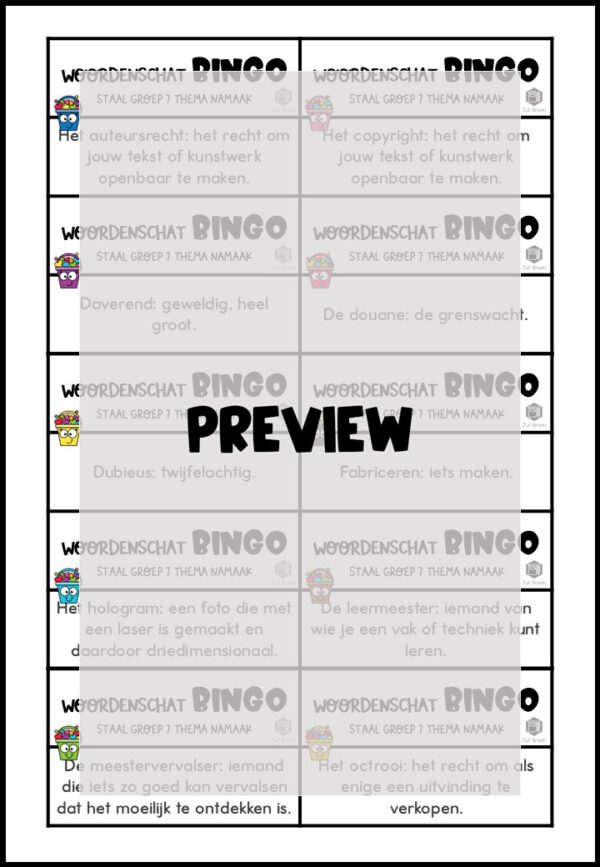 STAAL 2 WOORDENSCHATBINGO GROEP 7 THEMA NAMAAK - Afbeelding 3