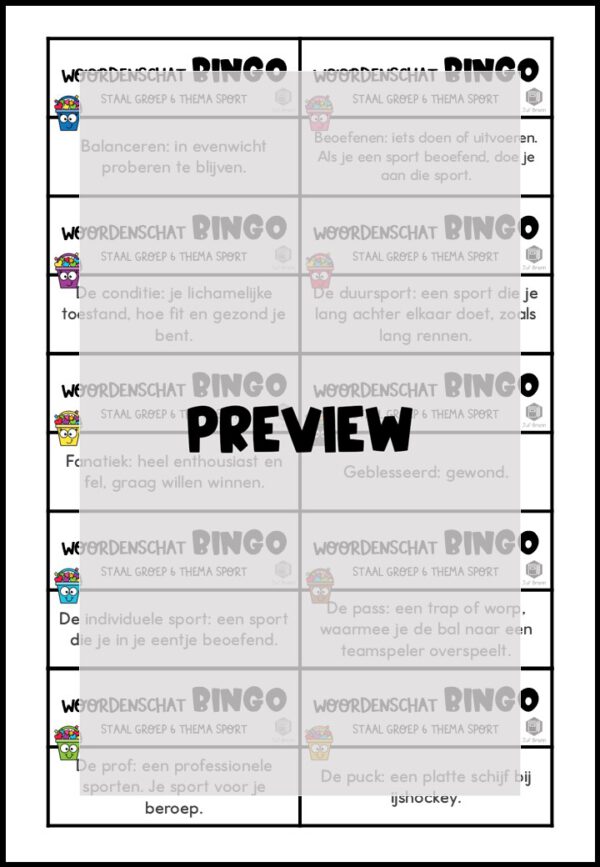 STAAL 1 WOORDENSCHATBINGO GROEP 6 THEMA SPORT - Afbeelding 3