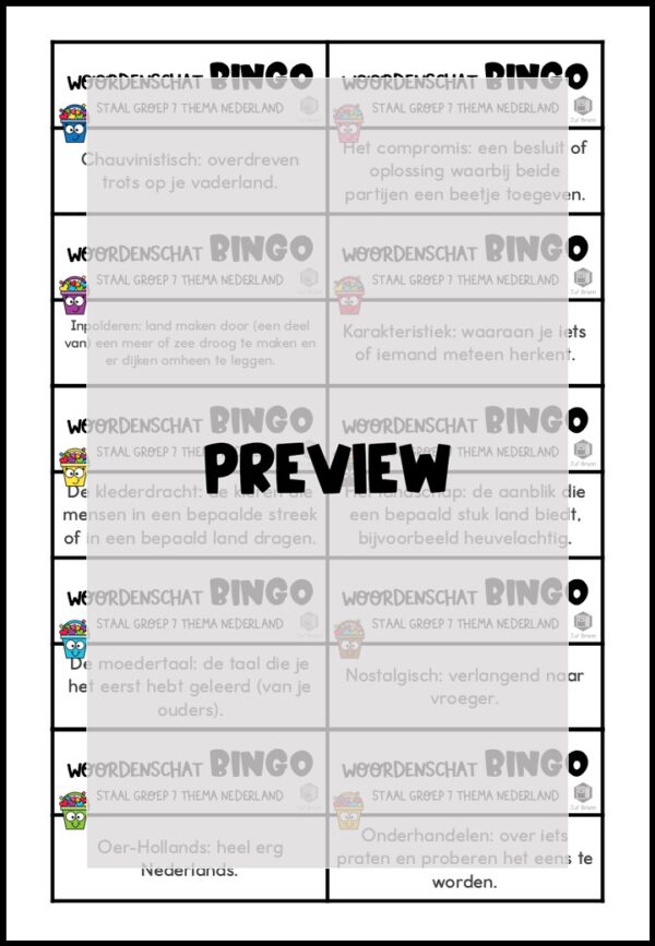 STAAL 1 WOORDENSCHATBINGO GROEP 7 THEMA NEDERLAND - Afbeelding 3