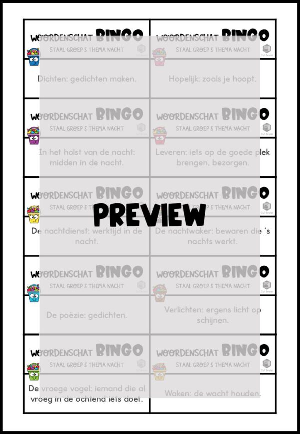 STAAL 2 WOORDENSCHATBINGO GROEP 5 THEMA NACHT - Afbeelding 3