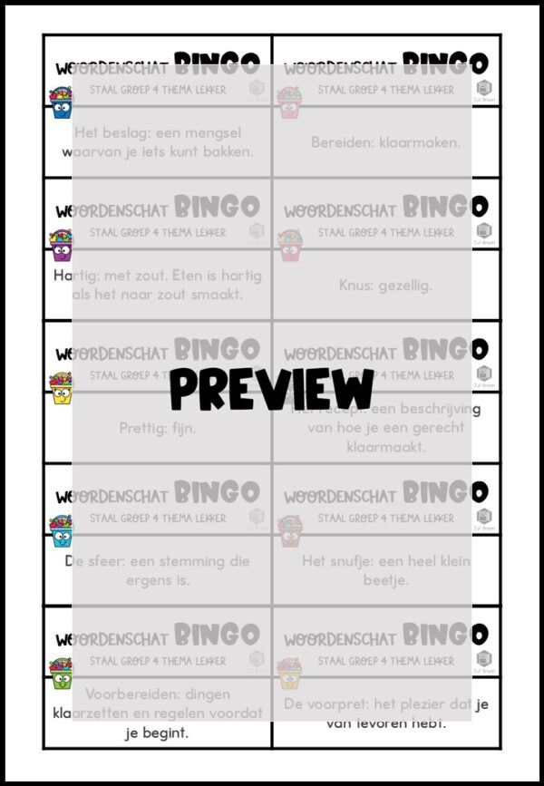 STAAL 1 WOORDENSCHATBINGO GROEP 4 THEMA LEKKER - Afbeelding 3