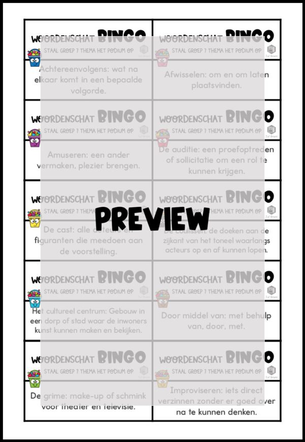 STAAL 2 WOORDENSCHATBINGO GROEP 7 THEMA HET PODIUM OP - Afbeelding 3