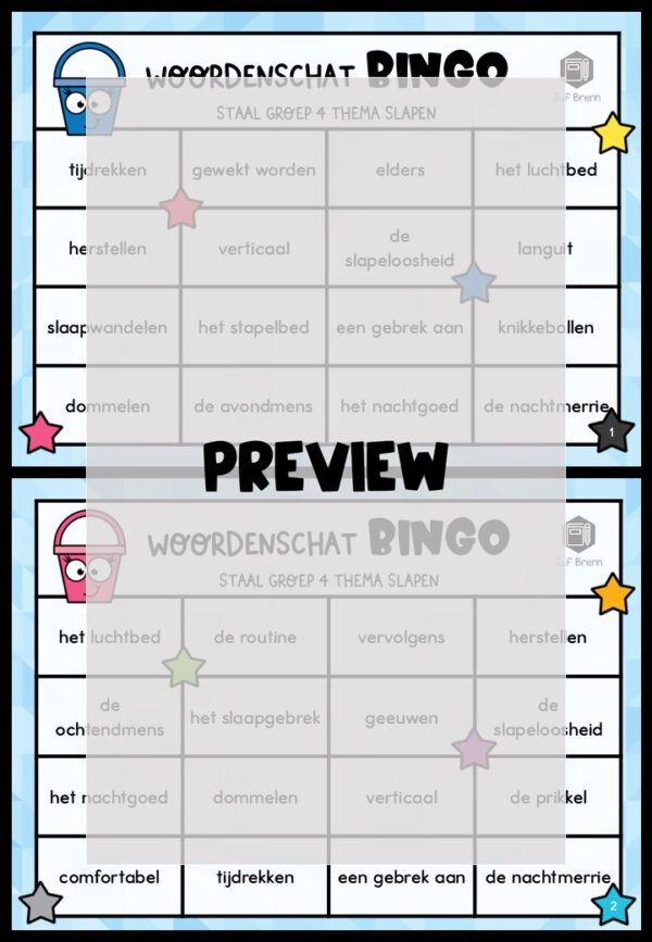 STAAL 2 WOORDENSCHATBINGO GROEP 4 THEMA SLAPEN - Afbeelding 2
