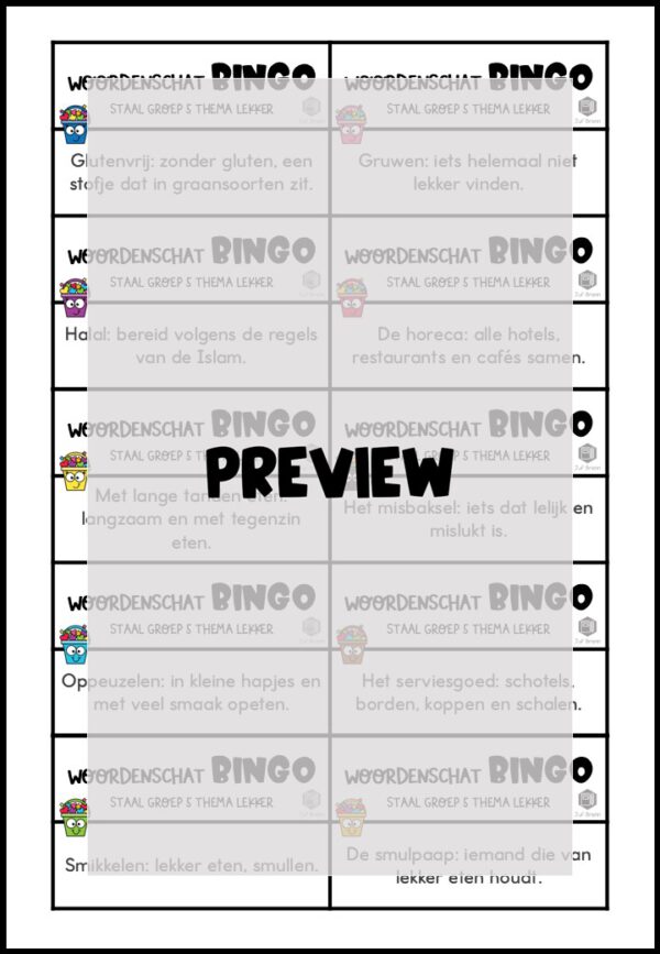 STAAL 2 WOORDENSCHATBINGO GROEP 5 THEMA LEKKER - Afbeelding 3