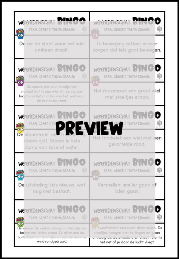 STAAL 1 WOORDENSCHATBINGO GROEP 5 THEMA DRAAIEN - Afbeelding 3