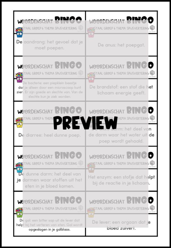 STAAL 1 WOORDENSCHATBINGO GROEP 6 THEMA SPIJSVERTERING - Afbeelding 3