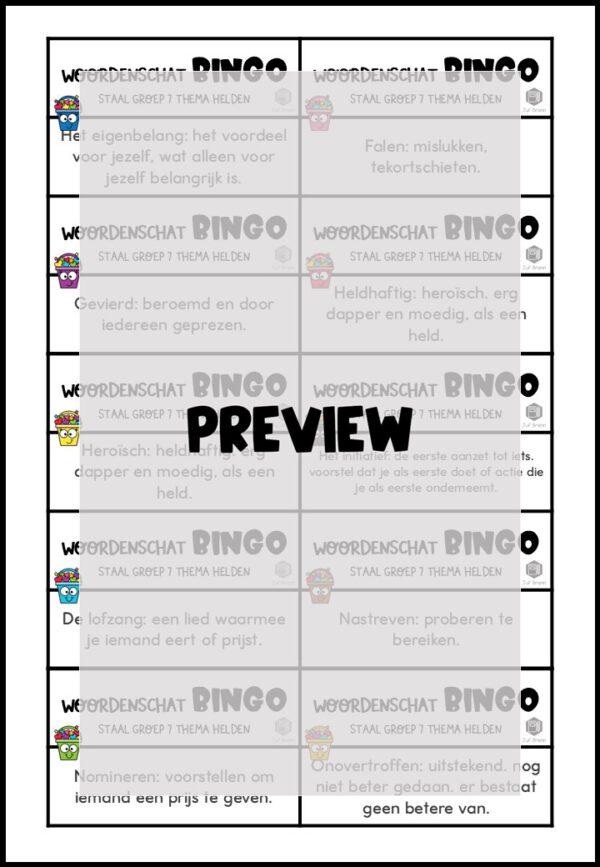 STAAL 1 WOORDENSCHATBINGO GROEP 7 THEMA HELDEN - Afbeelding 3
