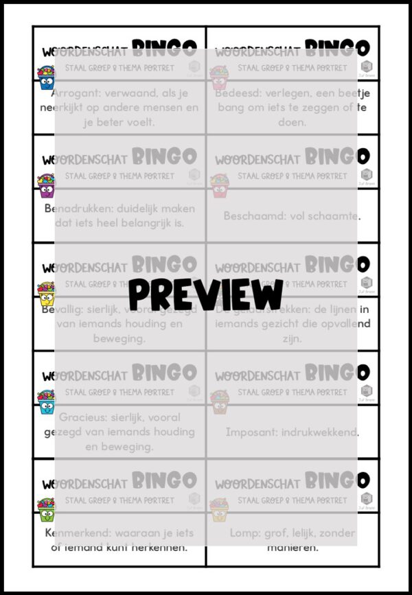 STAAL 1 WOORDENSCHATBINGO GROEP 8 THEMA PORTRET - Afbeelding 3