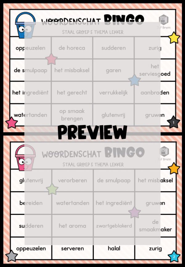 STAAL 2 WOORDENSCHATBINGO GROEP 5 THEMA LEKKER - Afbeelding 2