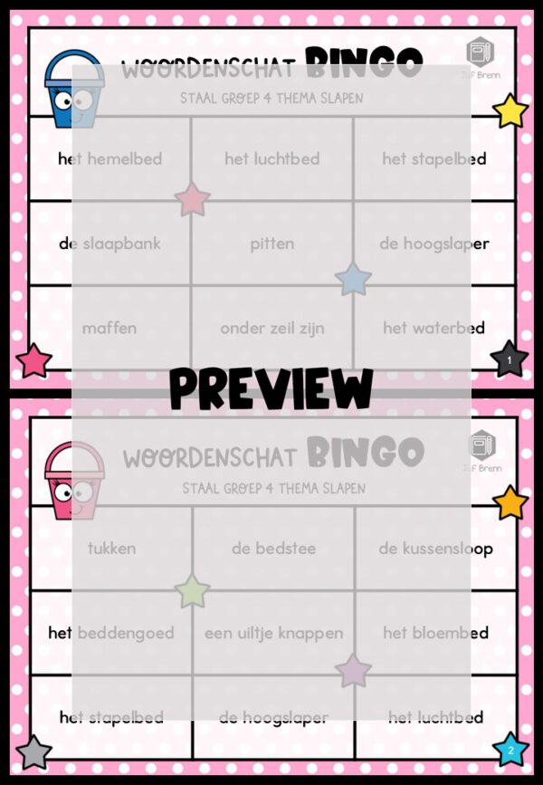 STAAL 1 WOORDENSCHATBINGO GROEP 4 THEMA SLAPEN - Afbeelding 2
