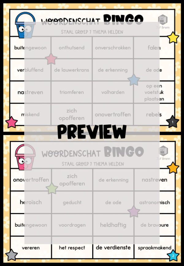 STAAL 1 WOORDENSCHATBINGO GROEP 7 THEMA HELDEN - Afbeelding 2