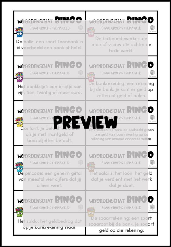 STAAL 1 WOORDENSCHATBINGO GROEP 5 THEMA GELD - Afbeelding 3