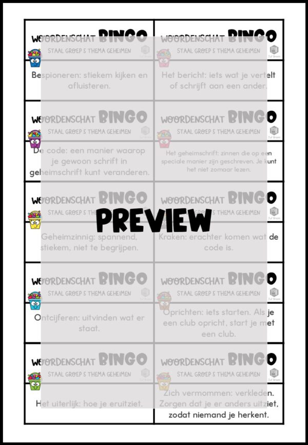 STAAL 1 WOORDENSCHATBINGO GROEP 5 THEMA GEHEIMEN - Afbeelding 3