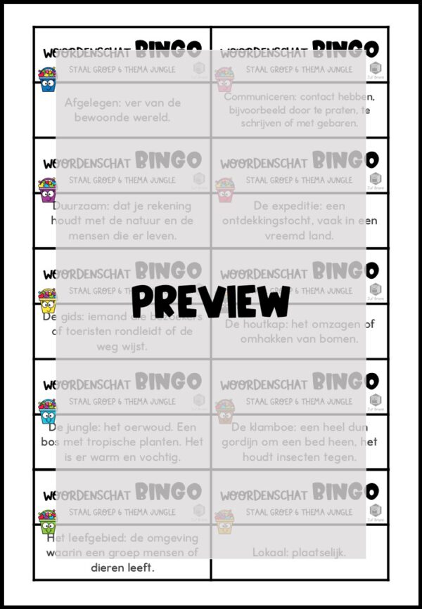 STAAL 1 WOORDENSCHATBINGO GROEP 6 THEMA JUNGLE - Afbeelding 3