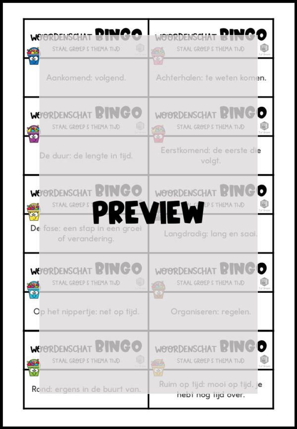 STAAL 2 WOORDENSCHATBINGO GROEP 5 THEMA TIJD - Afbeelding 3