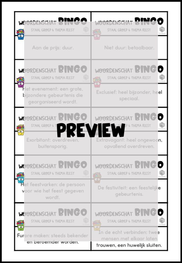 STAAL 2 WOORDENSCHATBINGO GROEP 6 THEMA FEEST - Afbeelding 3