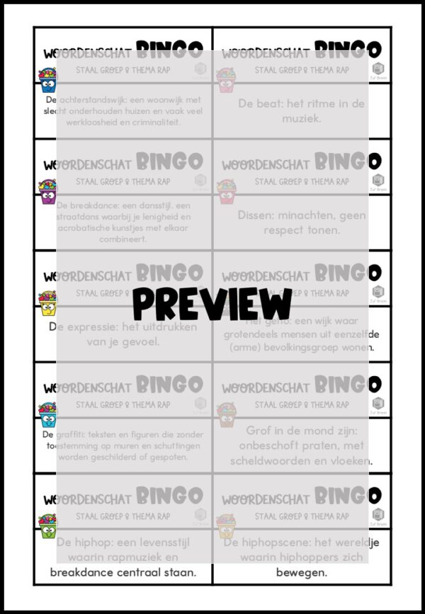 STAAL 1 WOORDENSCHATBINGO GROEP 8 THEMA RAP - Afbeelding 3