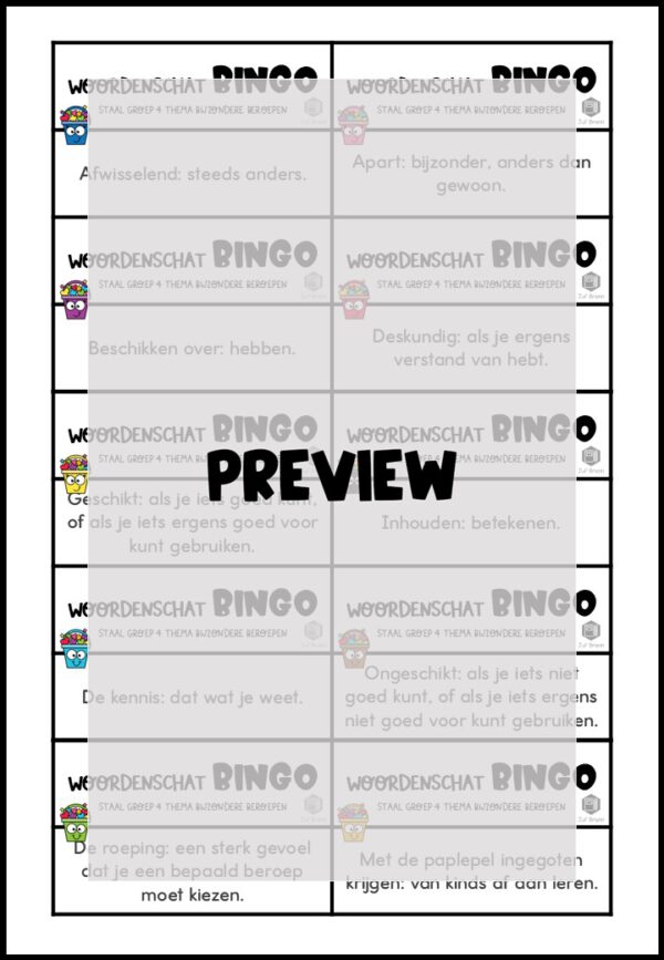 STAAL 2 WOORDENSCHATBINGO GROEP 4 THEMA BIJZONDERE BEROEPEN - Afbeelding 3