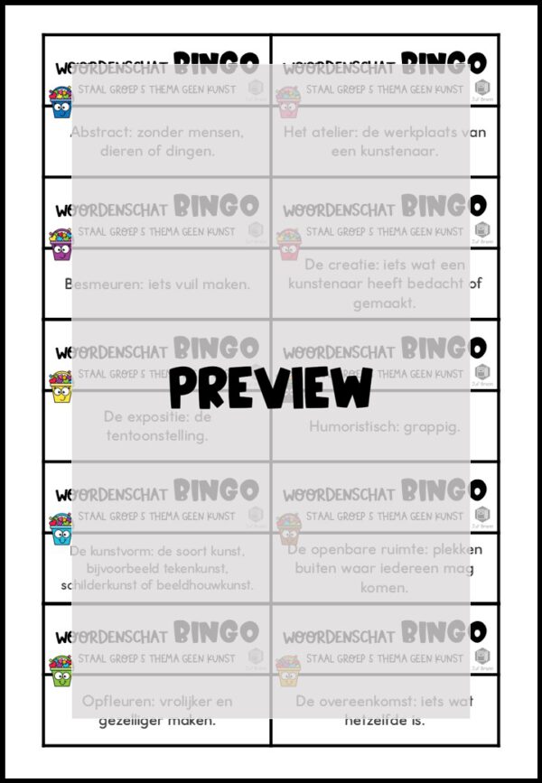STAAL 2 WOORDENSCHATBINGO GROEP 5 THEMA GEEN KUNST - Afbeelding 3