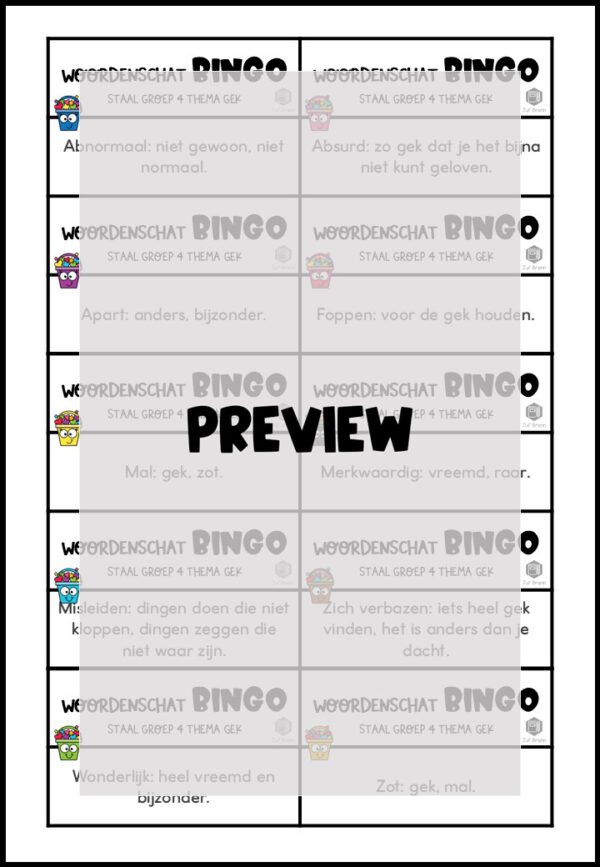STAAL 1 WOORDENSCHATBINGO GROEP 4 THEMA GEK - Afbeelding 3