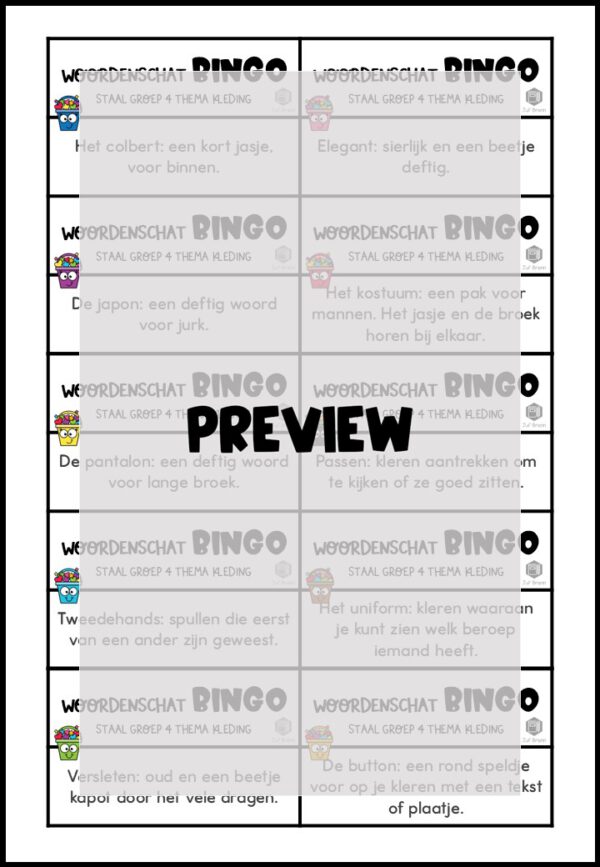 STAAL 1 WOORDENSCHATBINGO GROEP 4 THEMA KLEDING - Afbeelding 3