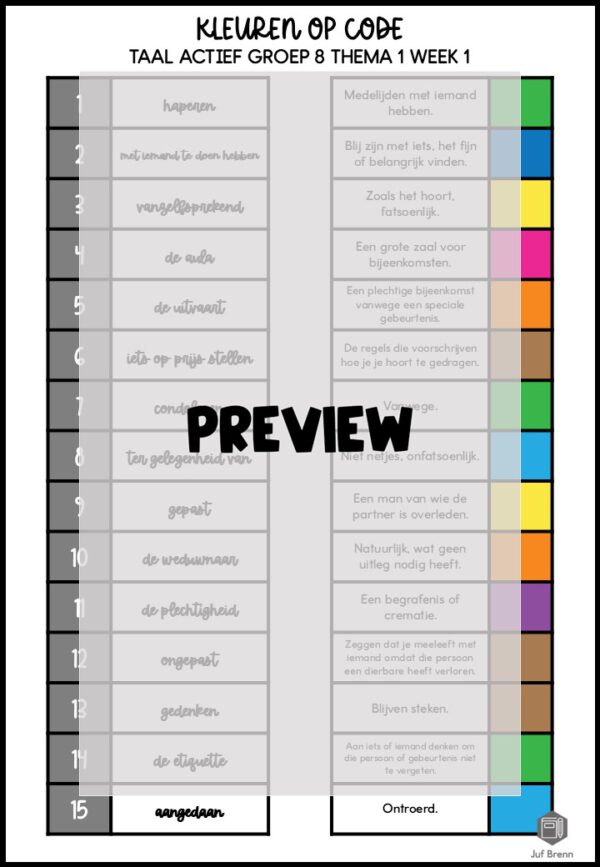 TAAL ACTIEF 5 WOORDENSCHAT KLEUREN OP CODE GROEP 8 THEMA 1 - Afbeelding 3