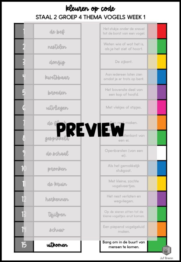 STAAL 2 WOORDENSCHAT KLEUREN OP CODE GROEP 4 THEMA VOGELS - Afbeelding 3